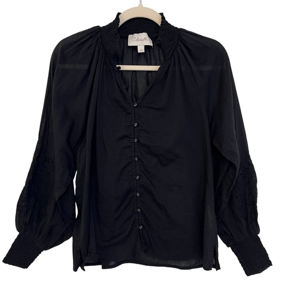 Cleobella Embroidered Crochet Lace Long Sleeve Blouse Black XS Boho Contemporary - Picture 1 of 5